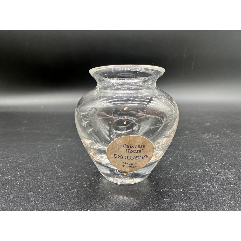 Princess House Heritage Bud Vase Clear Etched Floral Glass Small 2"